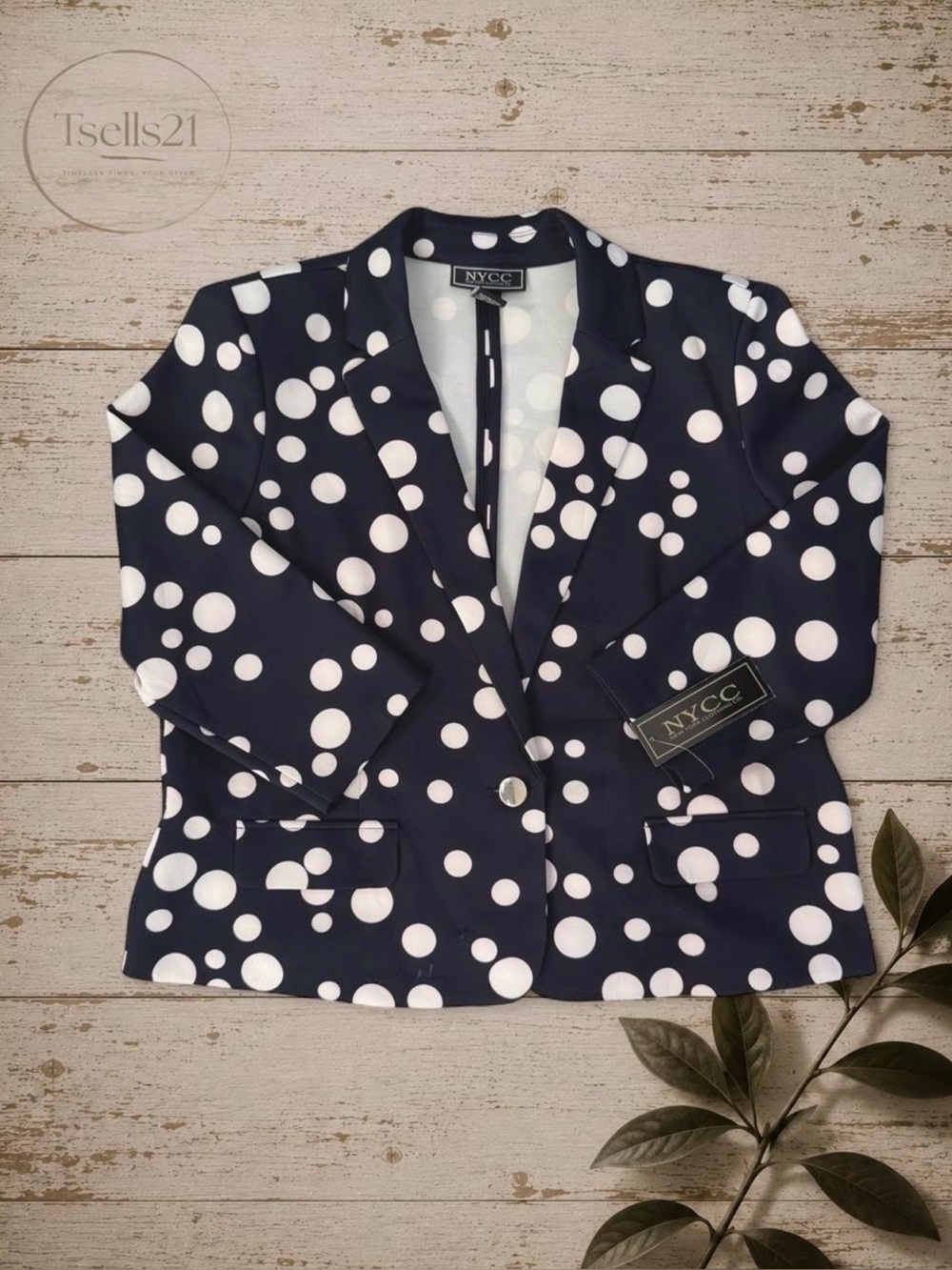 NWT NYCC Navy Blue & White Polka Dot Blazer Jacket – Size PXL